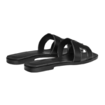 Hermes Oran Sandal Black Calfskin - White Top Stitch Flat Shoes - Image 3
