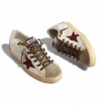 Golden Goose Super-Star With Burgundy Glitter Star And Silver Heel Tab - Image 2