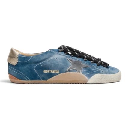 Golden Goose True-Star In Teal Suede With Black Star And Cream Heel Tab